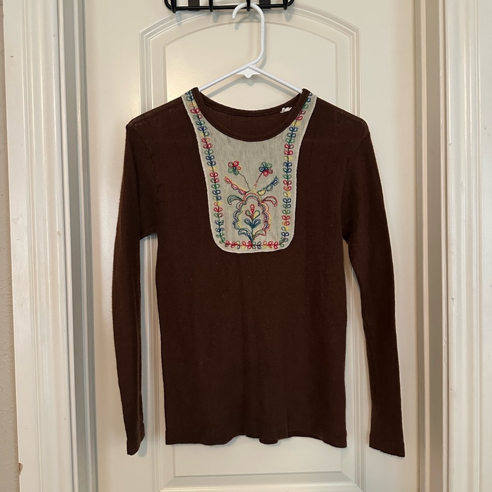 Elegant Embroidered Brown Sweater